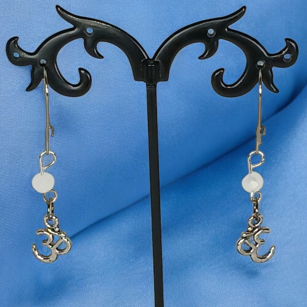 Om Charm Dangle Drop Silver Earrings Hypoallergenic Yoga Meditation Spiritual